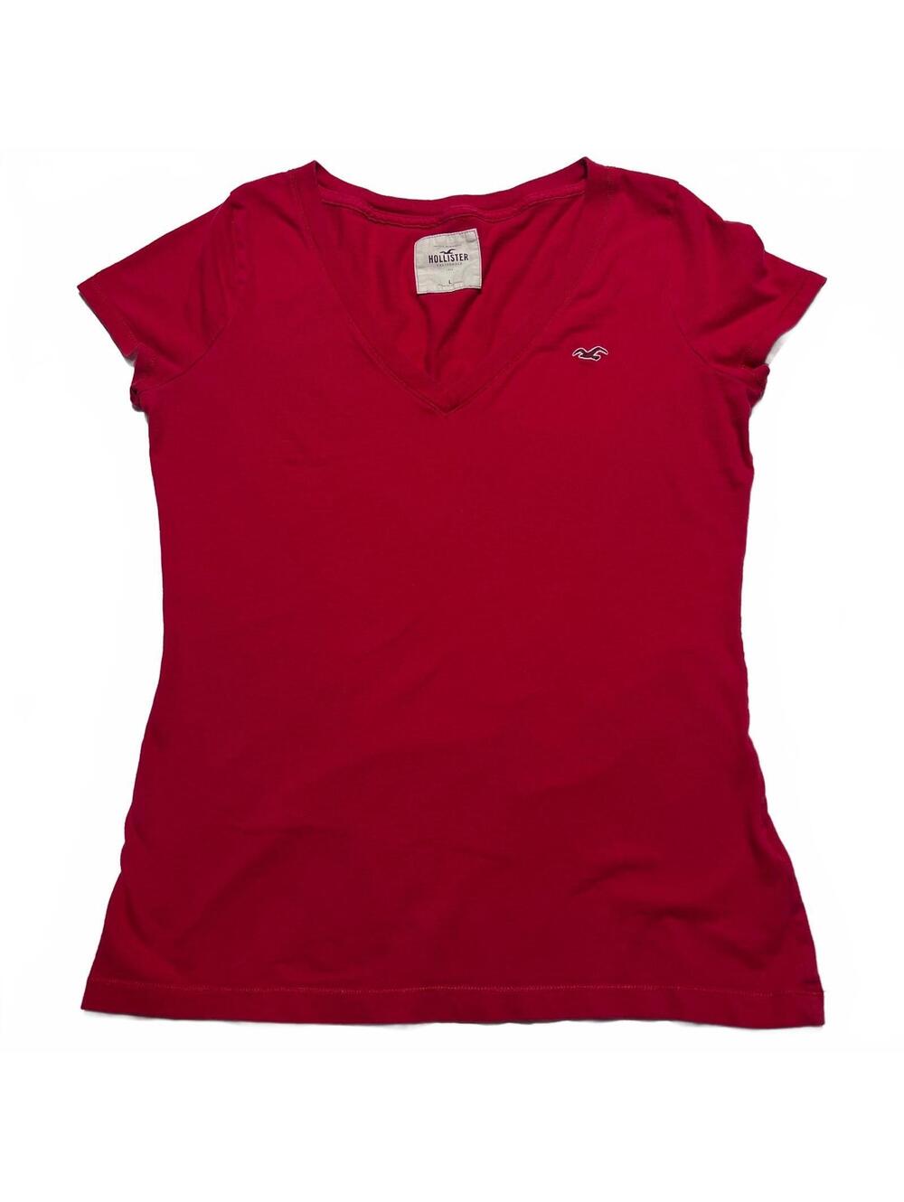 Y2K Hollister Women's Large Red V-Neck Short Sleeve T-Shirt Size Large